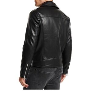 Express Mens Faux Leather Moto Jacket Black Zip Pockets Collared‎ Size XL Coat